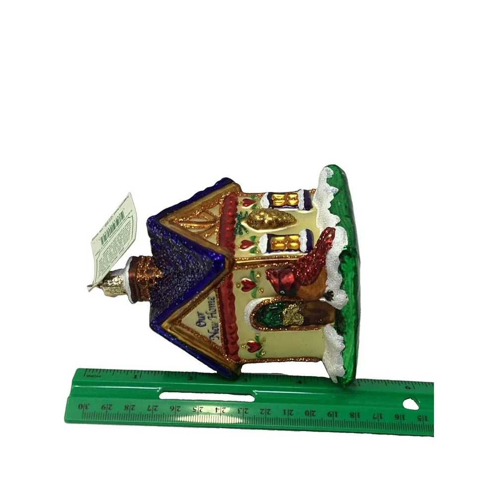 Old World Christmas Glass Ornament Cottage W/ Cardinals 